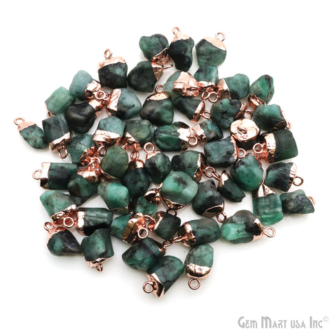Emerald Gemstone 15x10mm Organic Rose Gold Electroplated Single Bail Connector
