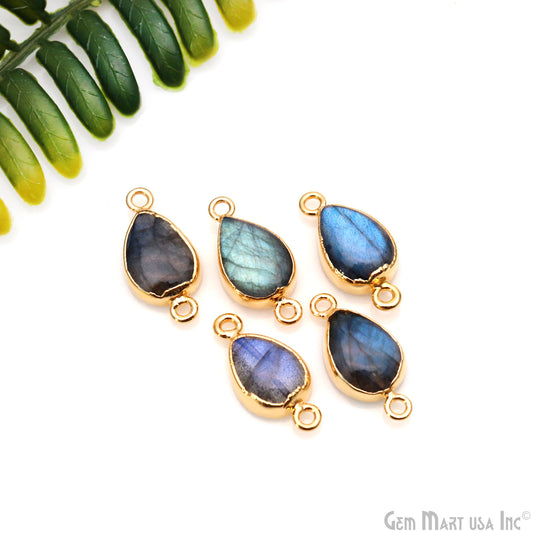 Flashy Labradorite 21x10mm Cabochon Pears Double Bail Gold Electroplated Gemstone Connector