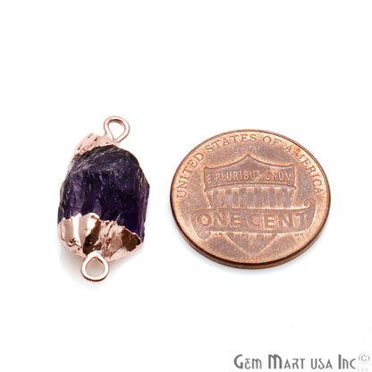 Rough Amethyst Organic 23x12mm Rose Gold Electroplated Pendant Connector - GemMartUSA