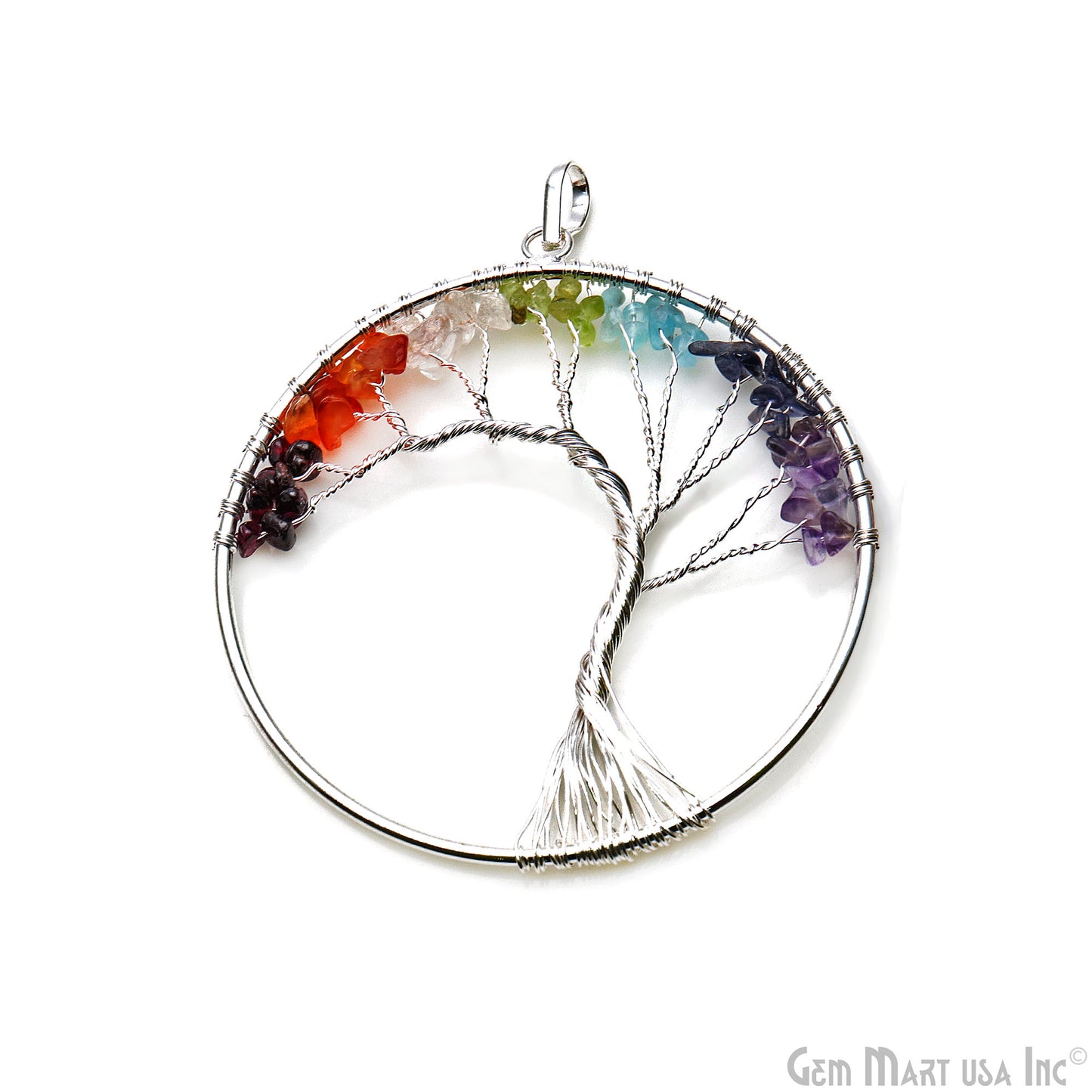 7 Chakra Tree Of Life 79x73mm Silver Wire Wrapped Round Shape Pendant