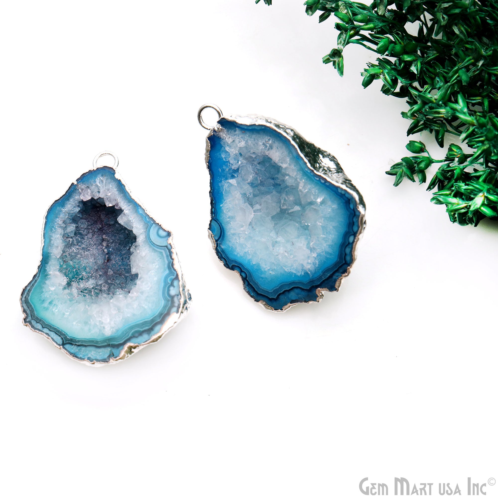 Geode Druzy 29x38mm Organic Silver Electroplated Single Bail Gemstone Earring Connector 1 Pair