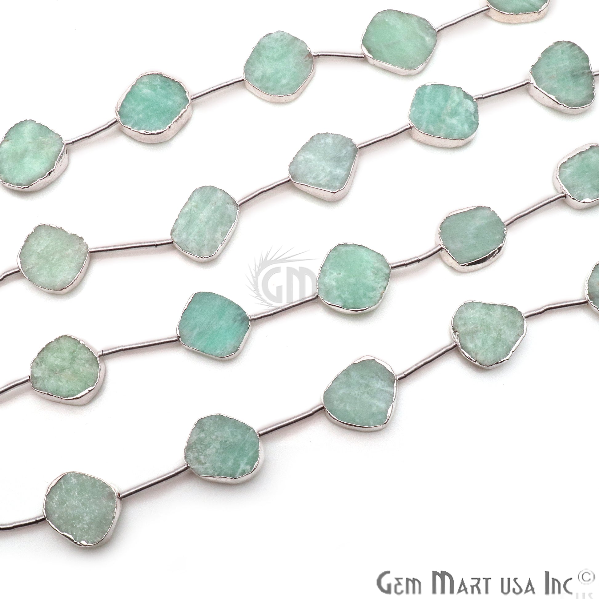 Amazonite Free Form 18x15mm Silver Edged Crafting Beads Gemstone Strands 9INCH - GemMartUSA