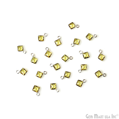 5pc Lot Lemon Topaz Square 4mm Silver Plated Single Bail Brilliant Cut Gemstone Connector