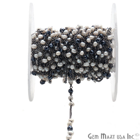 Pyrite & Pearl Multi Gemstone Beaded Wire Wrapped Rosary Chain - GemMartUSA