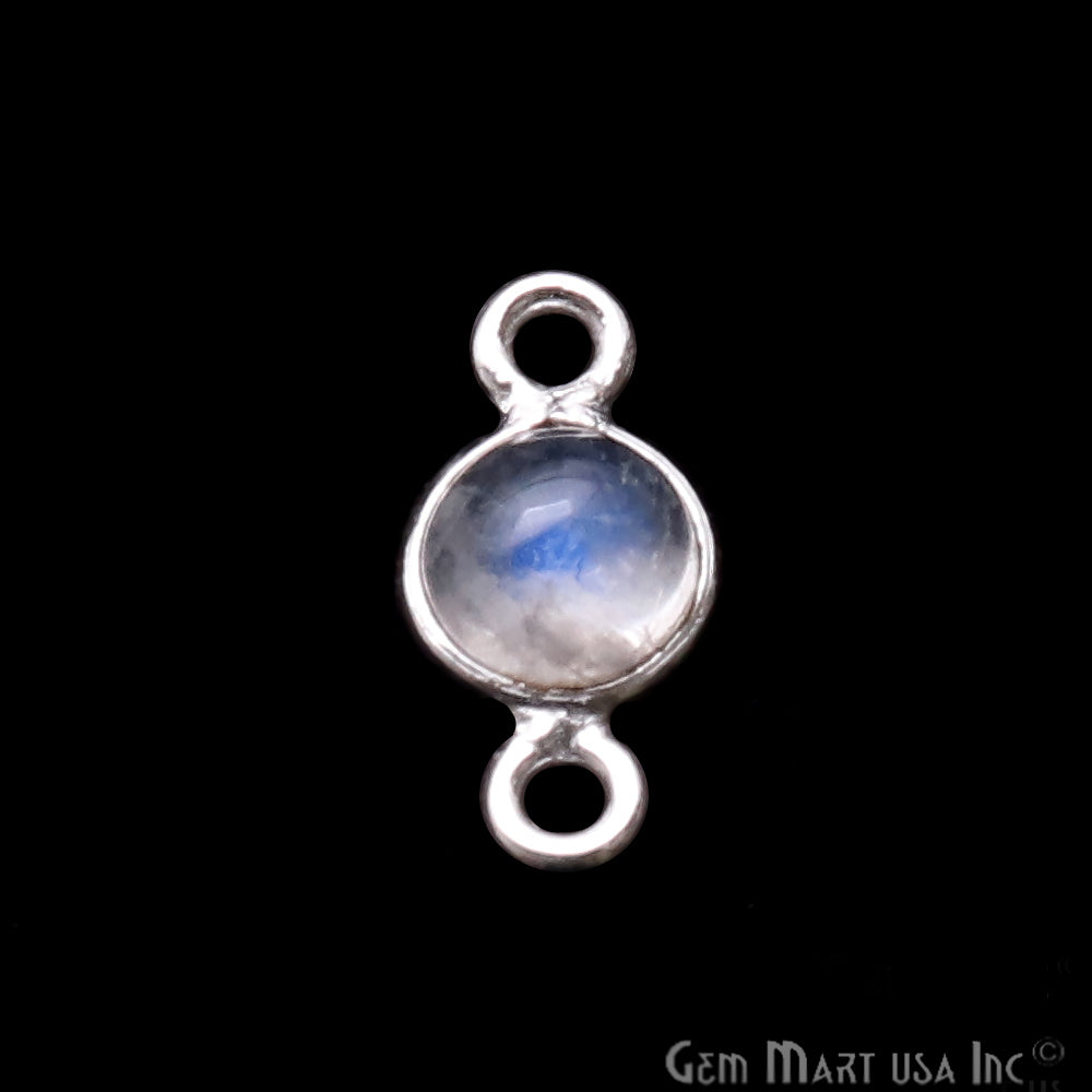 Rainbow Moonstone Cabochon 5mm Round Silver Plated Double Bail Gemstone Connector - GemMartUSA