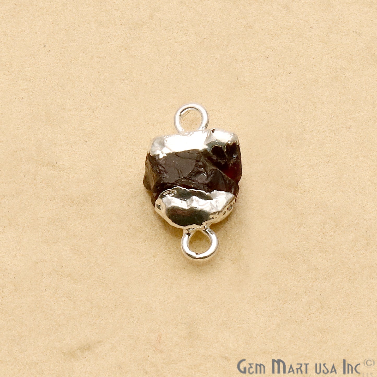 Rough Garnet Organic 15x8mm Silver Electroplated Pendant Connector - GemMartUSA