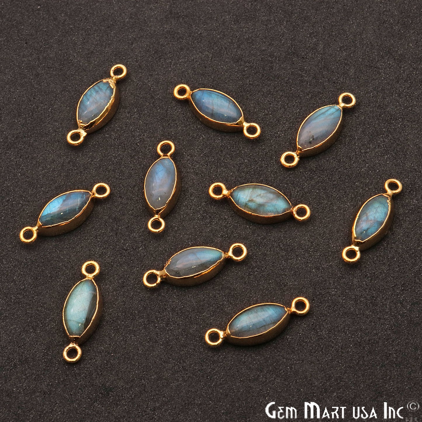 Flashy Labradorite Marquise Shape Gold Edge 20x7mm Double Bail Connector - GemMartUSA