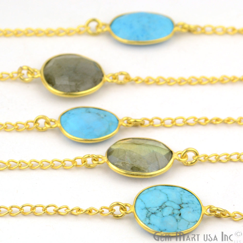 Turquoise With Labradorite 10-15mm Gold Plated Bezel Connector Link Rosary Chain - GemMartUSA (764381921327)