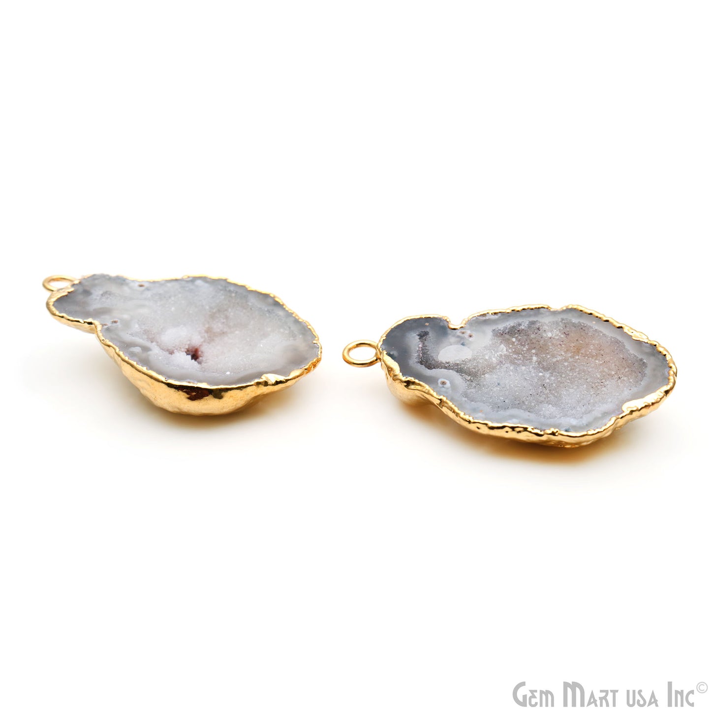 Geode Druzy 41x25mm Organic Gold Electroplated Single Bail Gemstone Earring Connector 1 Pair