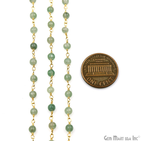 Aventurine Cabochon 3-3.5mm Gold Wire Wrapped Rosary Chain