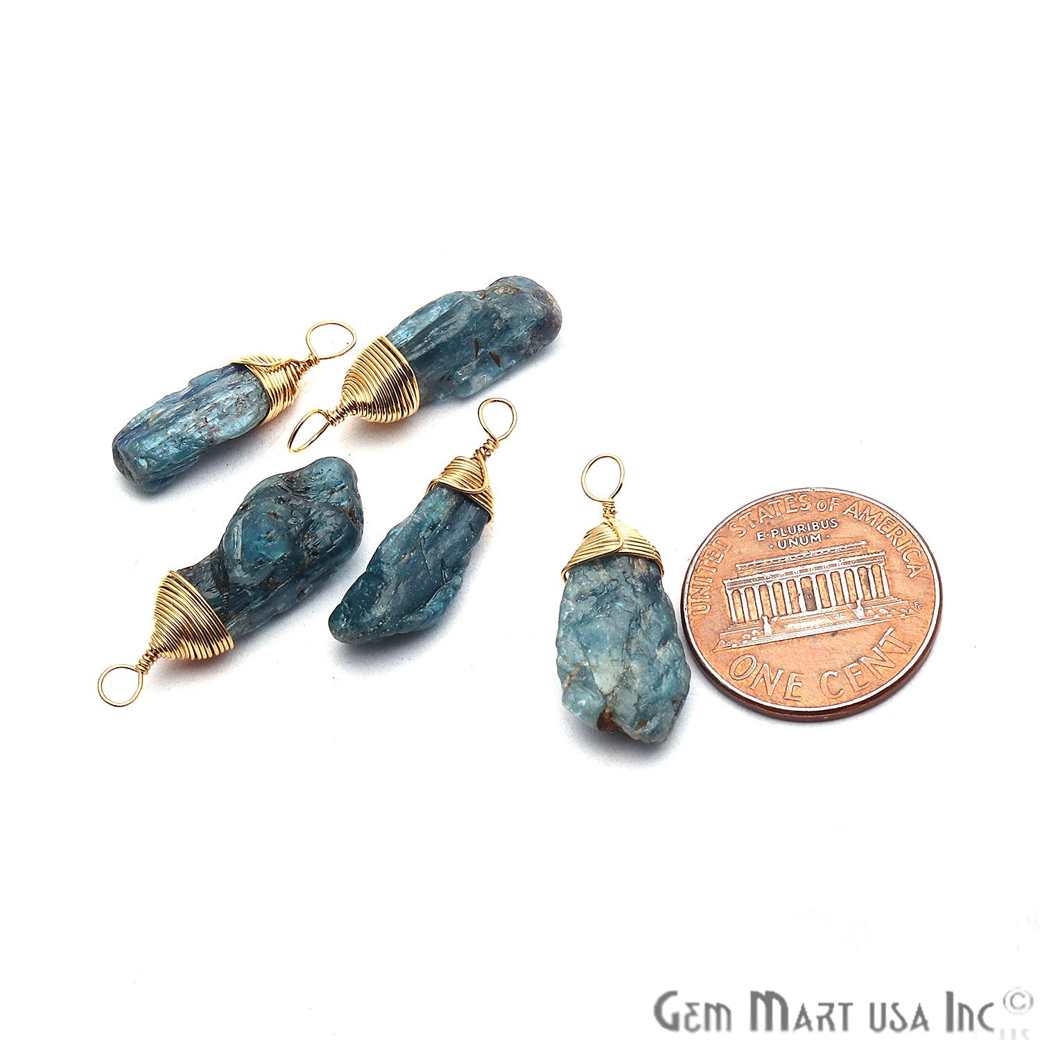 Blue Kyanite Gold Wire Wrapped 25x8mm Jewelry Making Rough Shape Connector - GemMartUSA