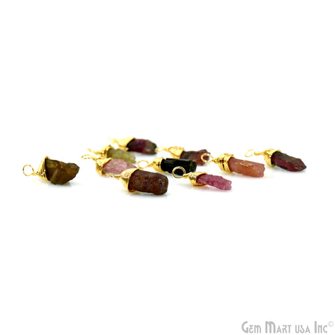 Multi Tourmaline Rough Gemstone 18x6mm Gold Wire Wrapped Single Bail Connector