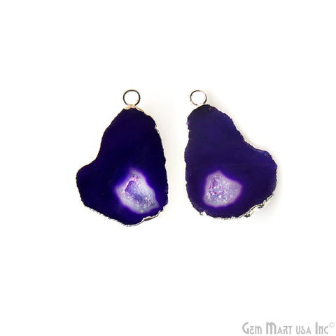 Geode Druzy 26x37mm Organic Silver Electroplated Single Bail Gemstone Earring Connector 1 Pair