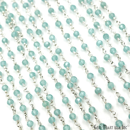 Aqua Monalisa Faceted Beads 3-3.5mm Silver Plated Gemstone Rosary Chain