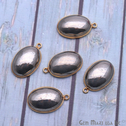 Pyrite Oval Cabochon 13x18mm Gold Plated Single Bail Connector - GemMartUSA