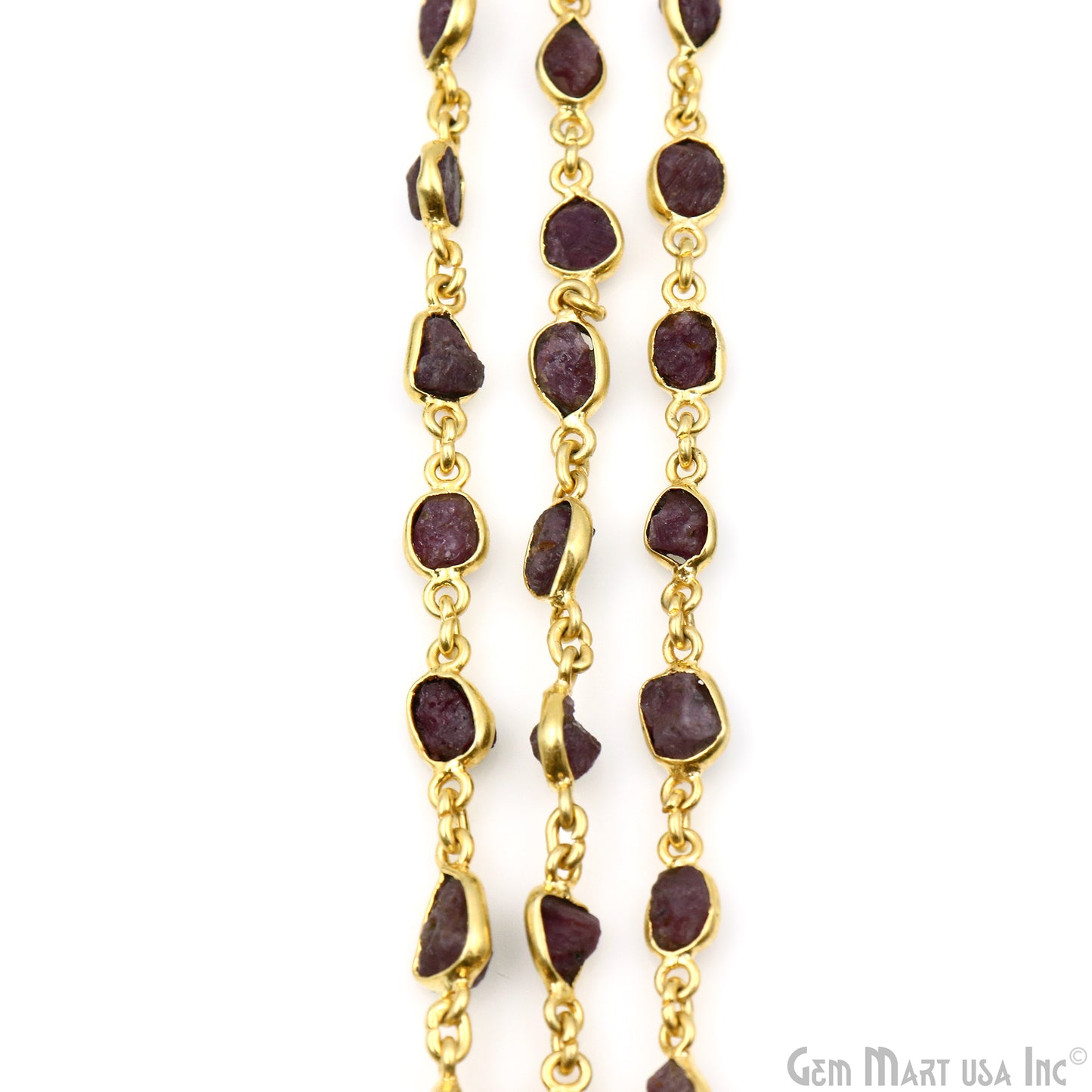 Rough Ruby Organic 10mm Gold Plated Bezel Continuous Connector Chain