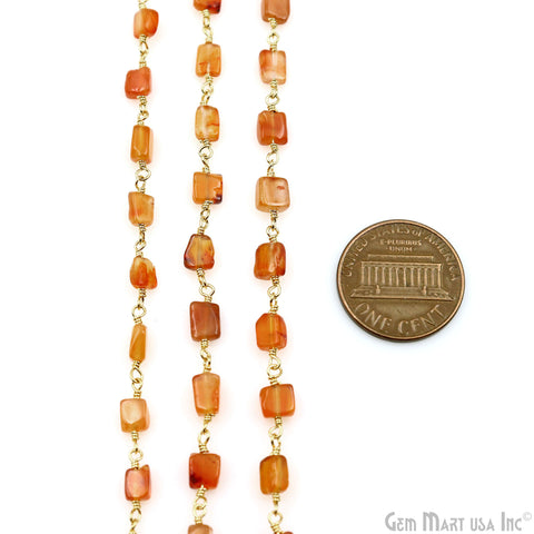 Carnelian Beads 8x5mm Gold Plated Wire Wrapped Beaded Rosary Chain