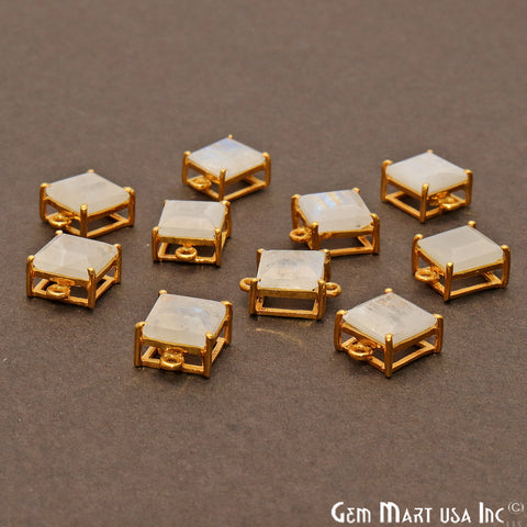 Rainbow Moonstone Prong Setting Gold Plated Flashy Gemstone Connector - GemMartUSA