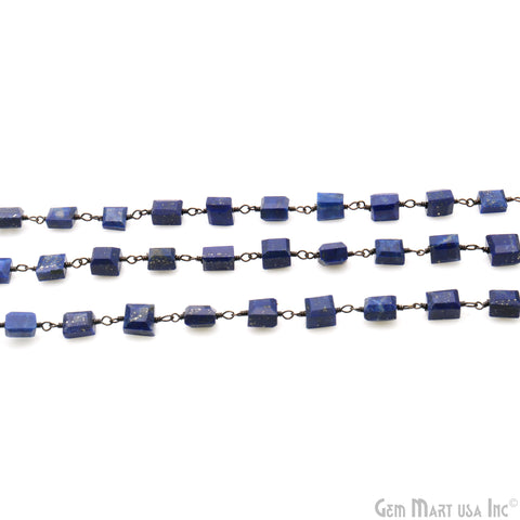 Lapis Smooth Tumble Oxidized Wire Wrapped Rosary Chain