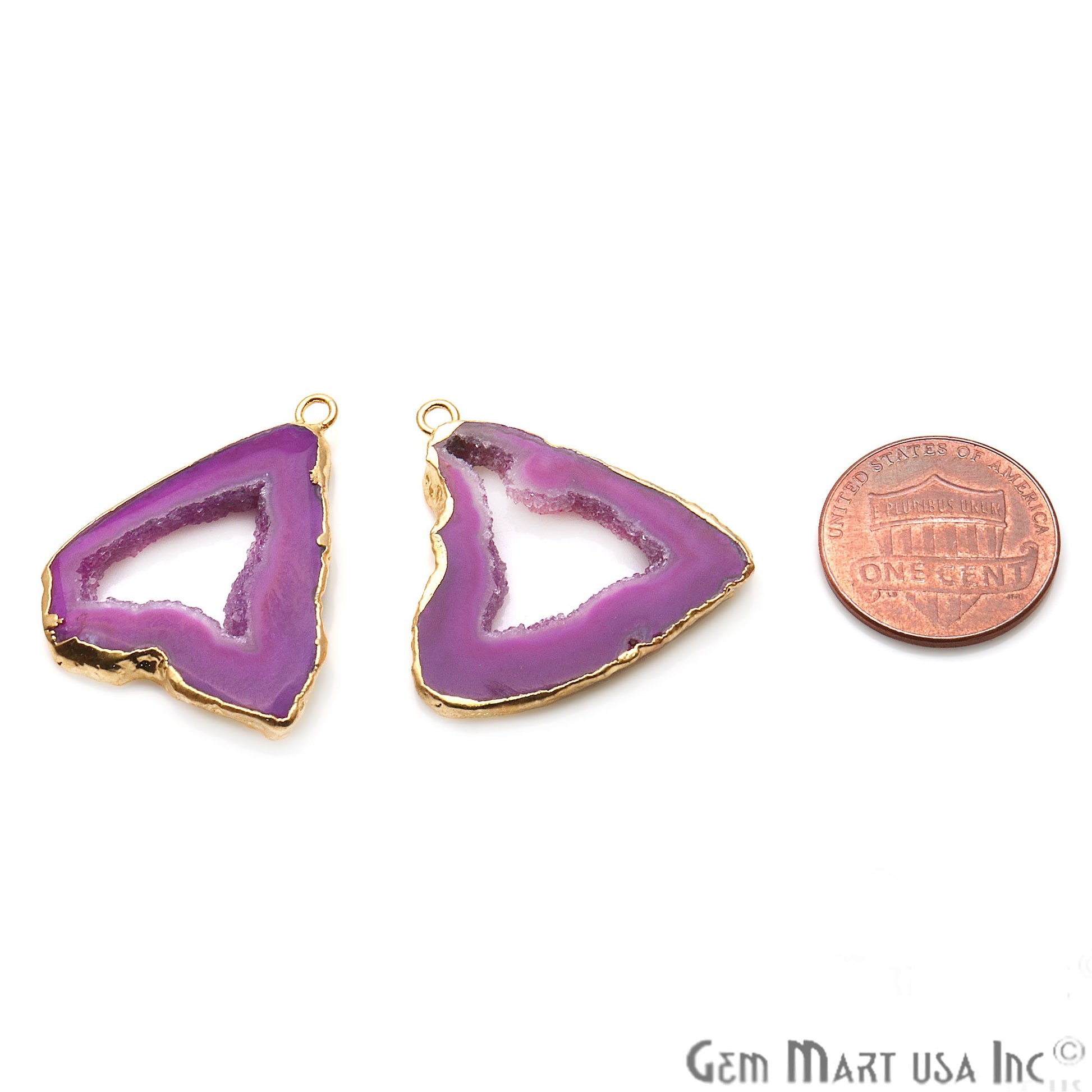 Agate Slice 31x24mm Organic Gold Electroplated Gemstone Earring Connector 1 Pair - GemMartUSA