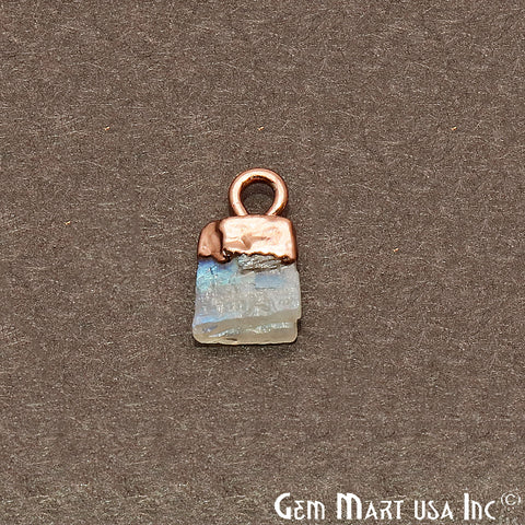 Rough Rainbow Moonstone Gemstone 14x7mm Organic Rose Gold Edged Connector - GemMartUSA