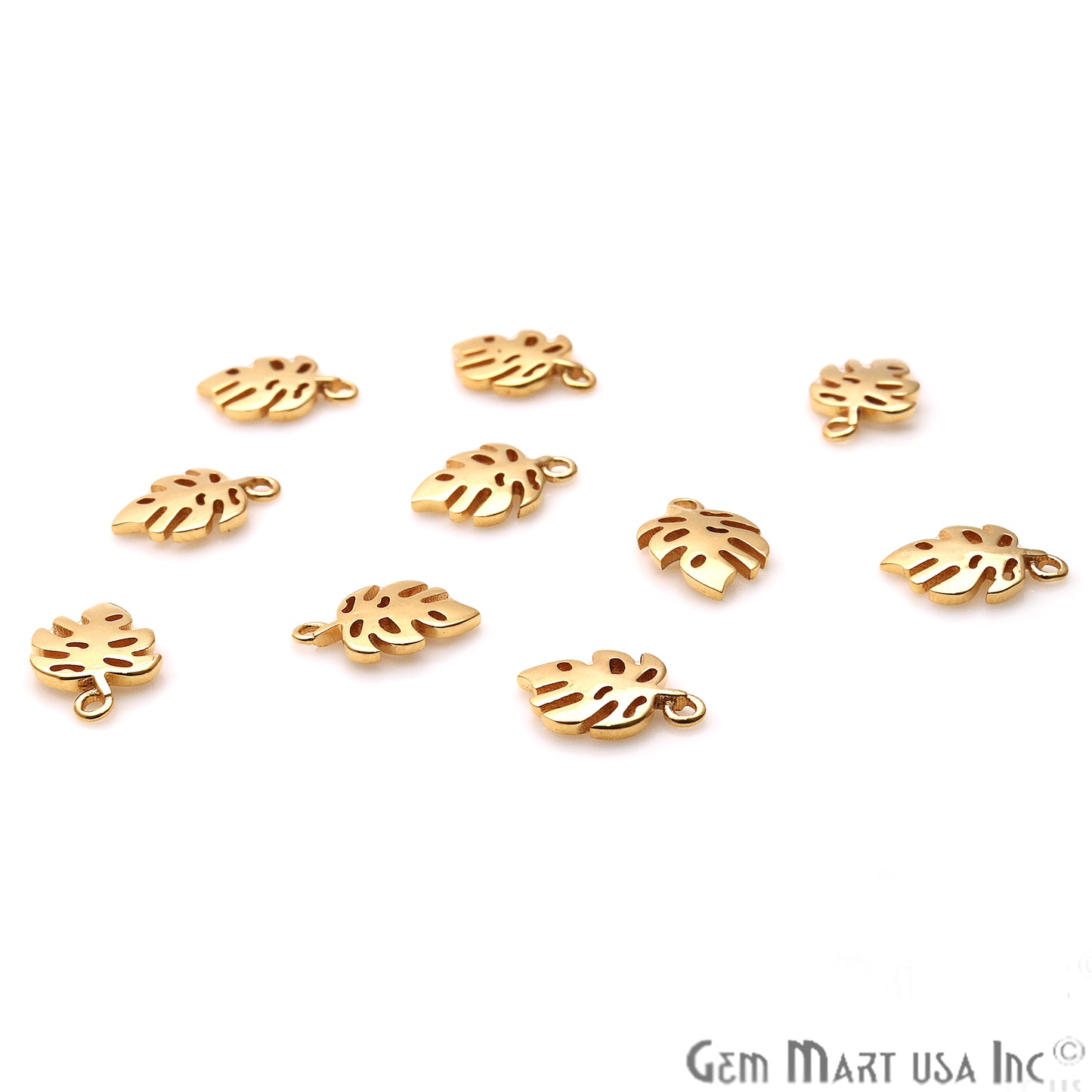 Leaf Shaped 13x9mm Pendant Connector, Gold Plated Finding, Filigree Leaf Design - GemMartUSA