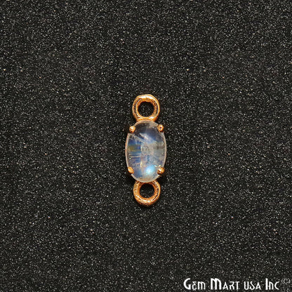 Rainbow Moonstone Cabochon 10x4mm Oval Prong Gold Plated Bail Connector - GemMartUSA