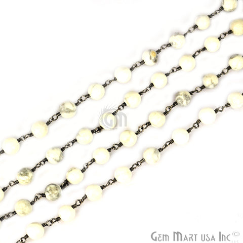 Howlite Jade 6mm Oxidized Wire Wrapped Rosary Chain