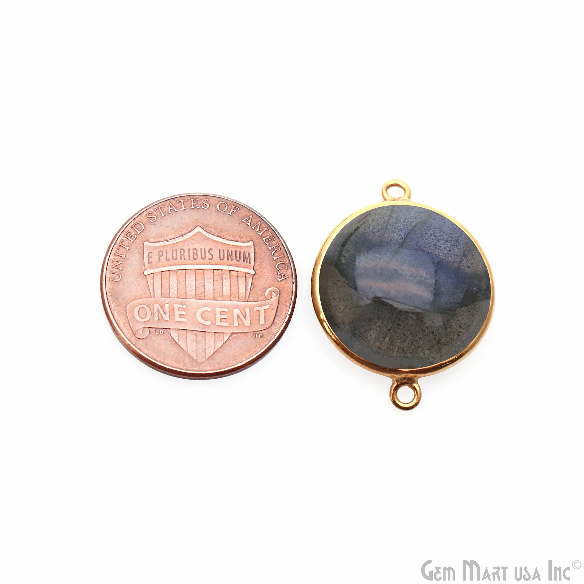 Flashy Labradorite Cabochon 22mm Round Double Bail Gold Plated Gemstone Connector