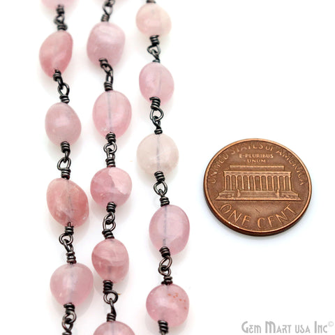 Rose Quartz Tumble Beads 8x5mm Oxidized Gemstone Rosary Chain