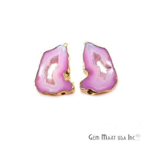 Agate Slice 32x52mm Organic Gold Electroplated Gemstone Earring Connector 1 Pair - GemMartUSA