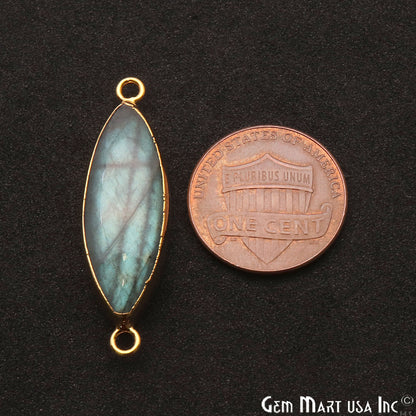 Labradorite Cabochon 35x10mm Marquise Gold Electroplated Double Bail Gemstone Connector - GemMartUSA