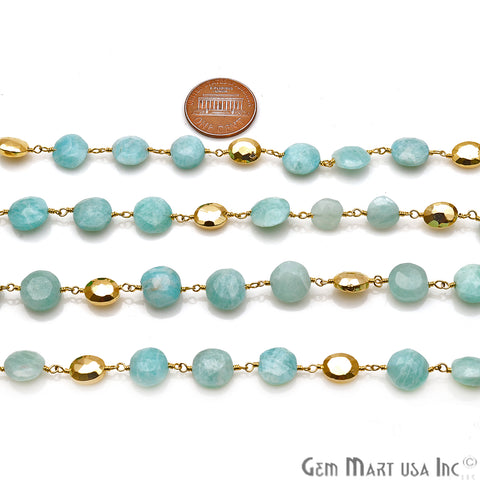 Amazonite & Gold 8-9mm Pyrite Gold Plated Rough Beads Rosary Chain - GemMartUSA