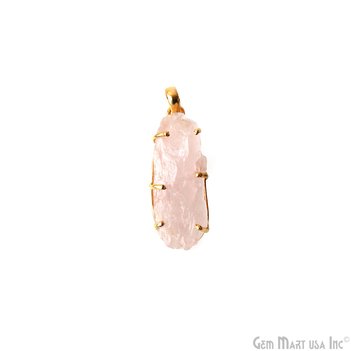 Natural Morganite Organic 39x15mm Gold Plated Prong Setting Single Bail Gemstone Pendant