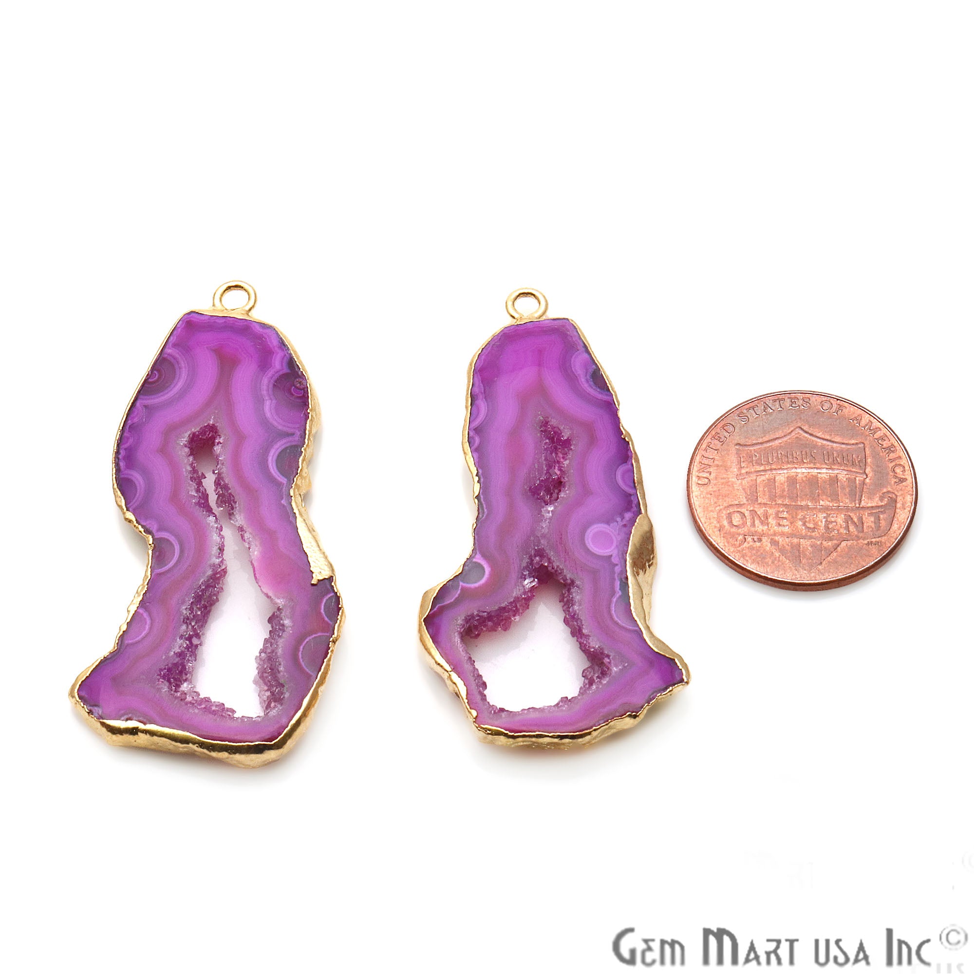 Agate Slice 22x46mm Organic Gold Electroplated Gemstone Earring Connector 1 Pair - GemMartUSA