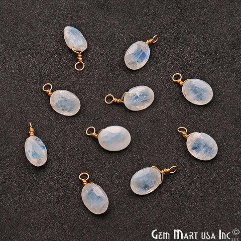 Rainbow Moonstone 7x9mm Oval Single Bail Gold Wire Wrapped Gemstone Connector - GemMartUSA