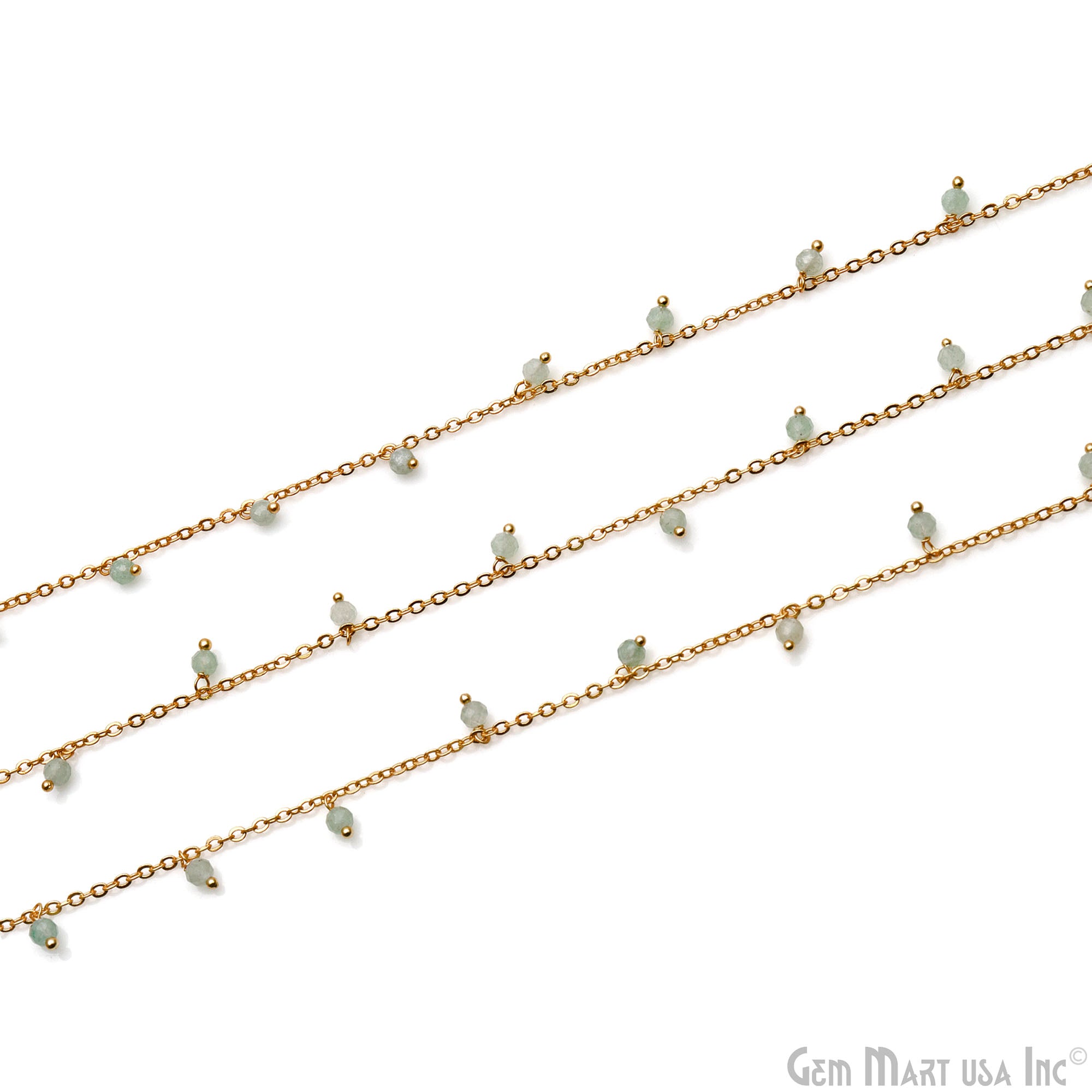 Prehnite Faceted Beads 3-4mm Gold Plated Cluster Dangle Chain