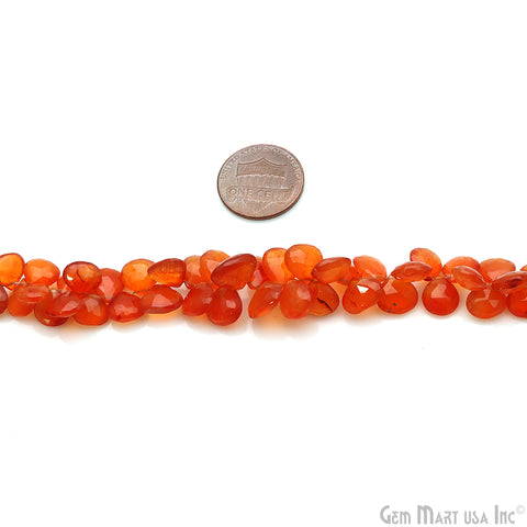 Carnelian Heart Beads, 10 Inch Gemstone Strands, Drilled Strung Briolette Beads, Heart Shape, 7-8mm