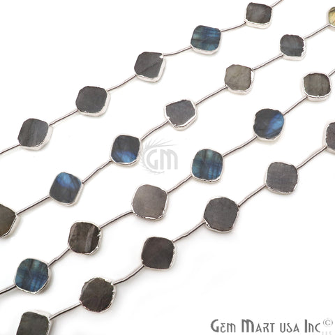 Labradorite Free Form 18x15mm Silver Edged Crafting Beads Gemstone Strands 9INCH - GemMartUSA