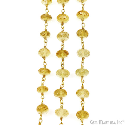 Citrine Faceted Beads 6-7mm Gold Wire Wrapped Beaded Rosary Chain