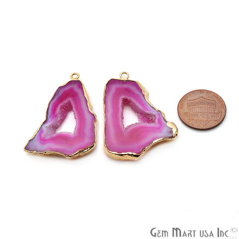 Agate Slice 37x28mm Organic Gold Electroplated Gemstone Earring Connector 1 Pair - GemMartUSA