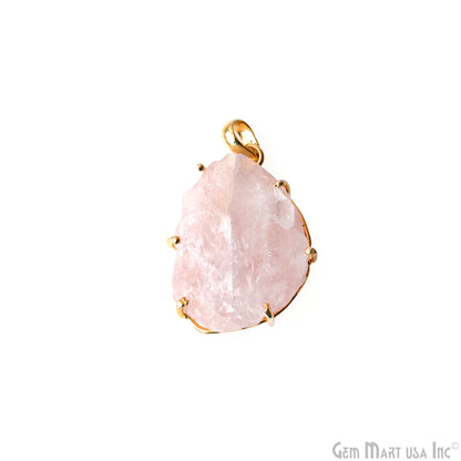 Natural Morganite Organic 35x23mm Gold Plated Prong Setting Single Bail Gemstone Pendant