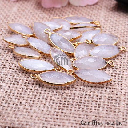 Rainbow Moonstone 10x20mm Marquise Gold Edged Gemstone Connector - GemMartUSA