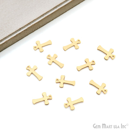 Cross Shape Laser Finding Gold Plated 16x10.4mm Charm For Bracelets & Pendants