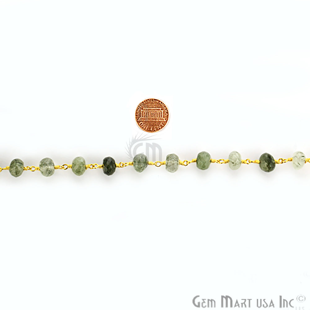 Green Rutilated Rondelle Beads Chain, Gold Plated Wire Wrapped Rosary Chain - GemMartUSA (763805859887)
