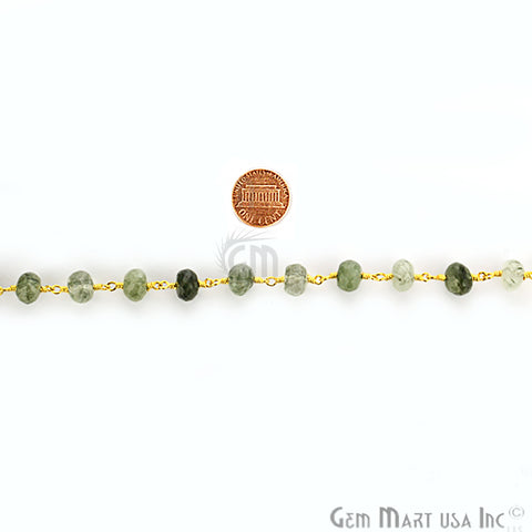 Green Rutilated Rondelle Beads Chain, Gold Plated Wire Wrapped Rosary Chain - GemMartUSA (763805859887)