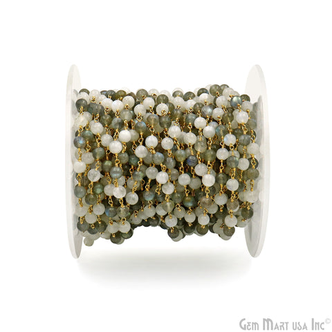 Labradorite & Rainbow Cabochon Beads 5-6mm Gold Plated Gemstone Rosary Chain