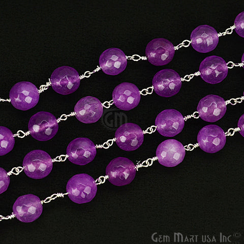 Lavender Jade Beads Silver Plated Wire Wrapped Rosary Chain (763858780207)