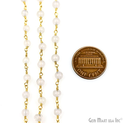 Crystal Cabochon 4-5mm Gold Wire Wrapped Rosary Chain