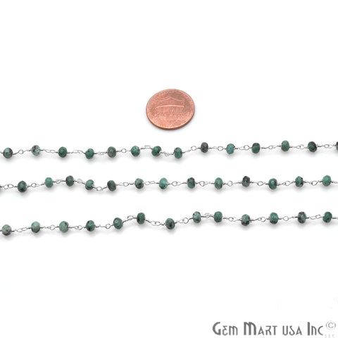 Chrysocolla Jade Faceted Beads 4mm Silver Plated Wire Wrapped Rosary Chain - GemMartUSA